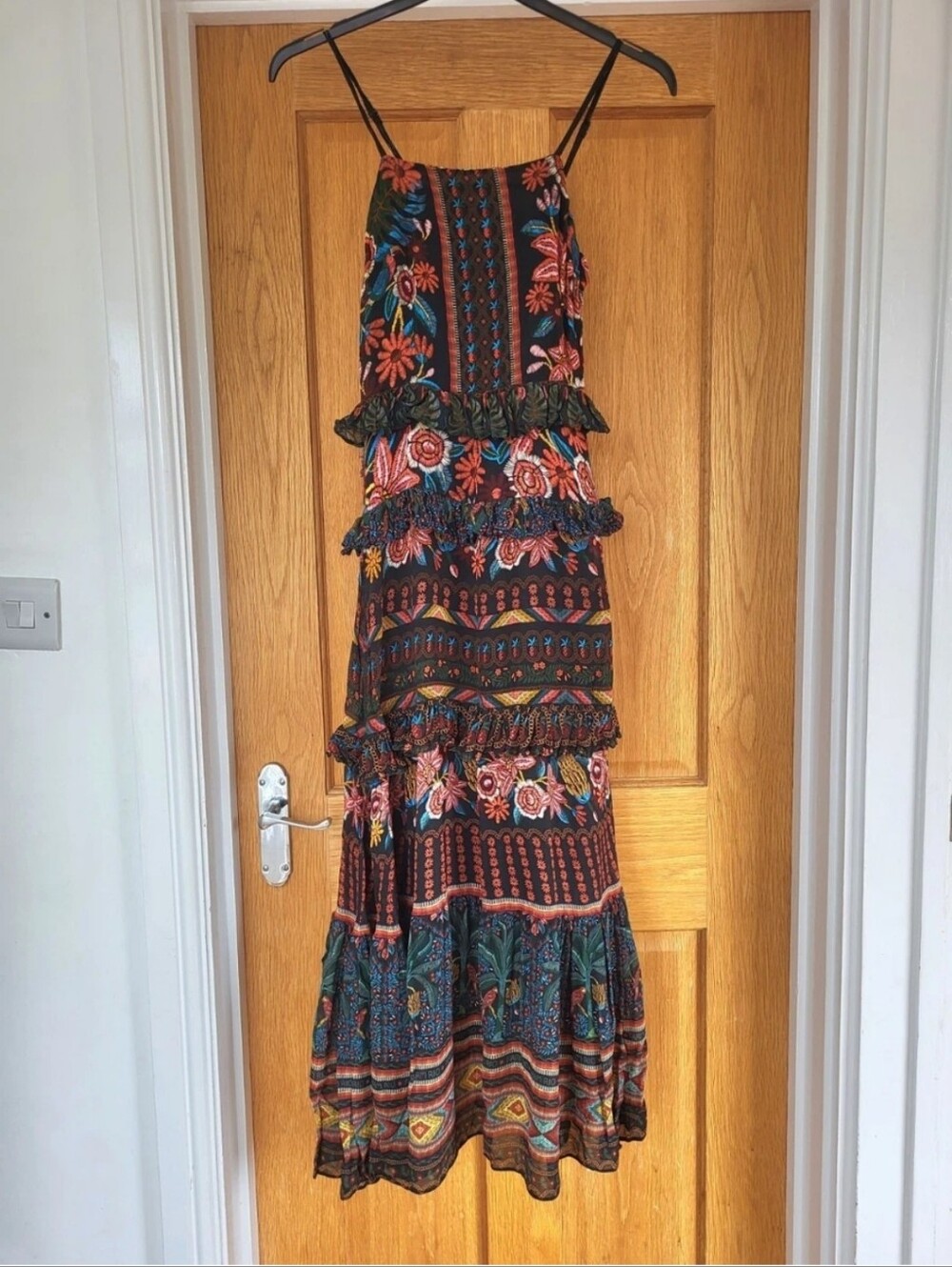 FARM Rio - Boho Black Fruit Paradise Tiered Floral Maxi Dress - L